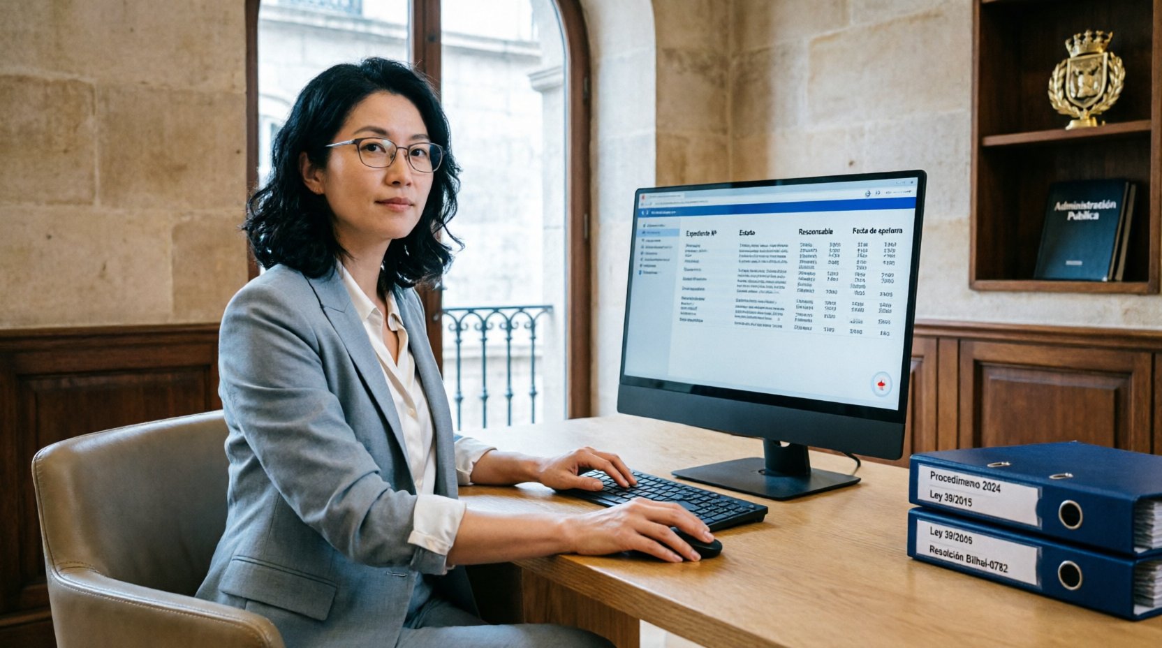 Oficina técnica de administración pública gestionando expedientes digitales
