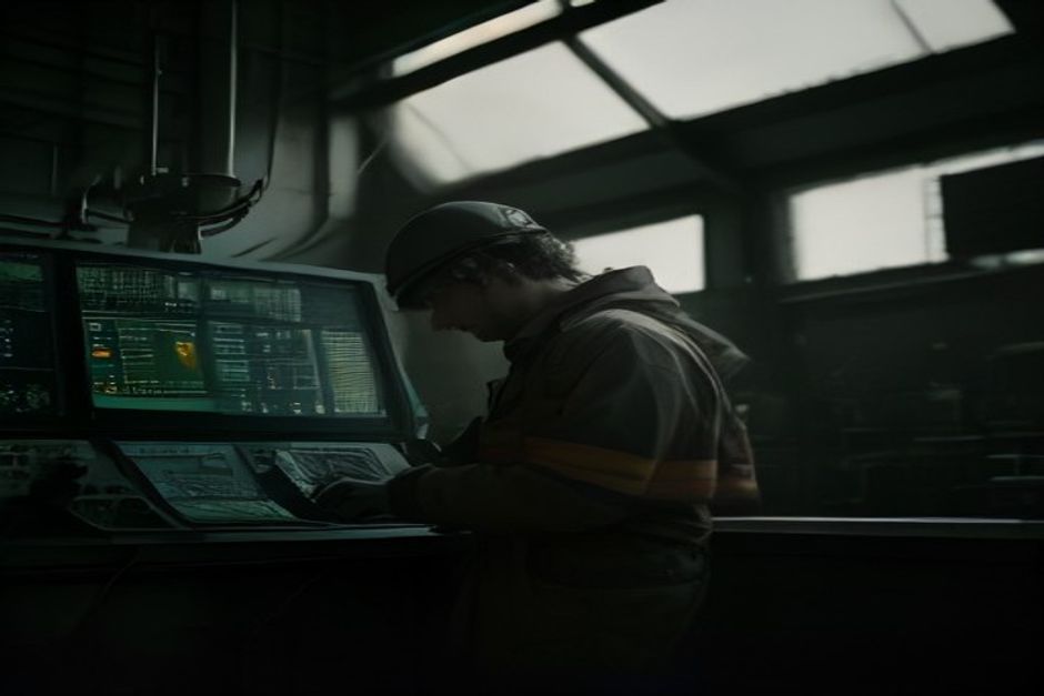 Operario consultando el panel HMI de una máquina de producción